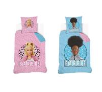 SAHINLER créateur d'univers Barbie - Housse De Couette réversible Barbie 140x200 cm + 1 taie d'oreiller 63x63 cm - 100% Coton - Rose et Bleu