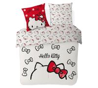 SAHINLER créateur d'univers Hello Kitty - Housse de Couette Hello Kitty Nœuds 220x240 cm + 2 taies d'oreiller 63x63 cm - 100% Coton - Ecru