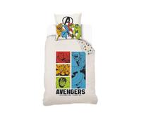 SAHINLER créateur d'univers Marvel - Housse de Couette Avengers 140x200 cm + 1 Taie d'oreiller 63x63 cm - 100% Coton - Blanc