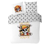 SAHINLER créateur d'univers One Piece - Housse de Couette One Piece Luffy Pirate 220x240 cm + 2 taies d'oreiller 63x63 cm - 100% Coton - Blanc