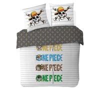 SAHINLER créateur d'univers One Piece - Housse de Couette One Piece Marinière 220x240 cm + 2 taies d'oreiller 63x63 cm - 100% Coton - Blanc