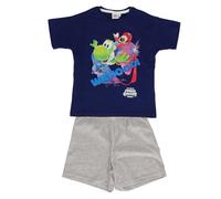 SAHINLER créateur d'univers Super Mario - Pyjashort Enfant Super Mario Galaxy - 100% Coton - Style Sportswear Décontracté - Jersey Doux 160 GSM - Bleu Marine et Gris Chiné