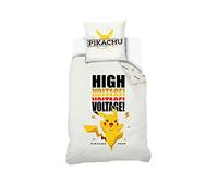 SAHINLER - Housse De Couette Pikachu High Voltage 140x200 cm + Taie d'oreiller Pikachu 63x63 cm - Blanc - 100% Coton