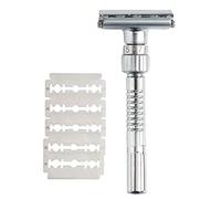 Sahkgye Rasoir à poignée classique, double branche, torsadé, ouverture, en forme de T, 9 vitesses, réglage, rasoir à graines, 5 lames et boîte de rangement, sans