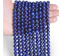 Sahoottie Lot de 100 perles rondes en lapis-lazuli avec trou de 6 mm - Pierres précieuses bleues à enfiler - Pour bracelets, colliers, fabrication de bijoux, bricolage
