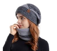 Sahunfri Ensemble bonnet et écharpe pour femme - Bonnet souple et écharpe d'hiver pour femme, parfait pour temps froid, tricot acrylique doux, confortable et élégant, cadeau pour femme, gris, taille