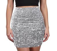 Sahunfri Jupe Paillette Femme, Taille Haute Élastique Jupe a Paillette avec Doublure pour Festival, Rave, Danse, Bar (FR/ES, Alpha/Lettres, M, Taille Normale, Taille Normale, Gris argenté)