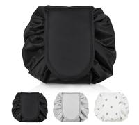 Sahunfri Lazy Trousse de maquillage avec cordon de serrage pour femme, trousse de maquillage plate pour cosmétiques, outils de maquillage, pochette de rangement de voyage, Noir , trousse de maquillage