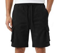 Sahunfri Short Cargo Tactique pour Homme, Utilitaire, Chino Premium à 6 Poches, pour l'extérieur et Le Streetwear Urbain (FR/ES, Alpha/Lettres, S, Taille Normale, Taille Normale, Noir)