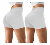 Sahunfri Short de sport pour femme - Taille haute - Pantalon court élastique - Legging de yoga, de gym, de vélo, de course et d’entraînement, Lot de 2 blanches., Taille unique