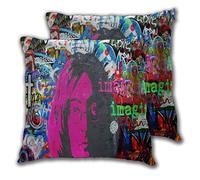 SAIAOS Imagine Graffiti Lot de 2 housses de coussin carrées décoratives pour salon, canapé, chaise, lit 65 x 65 cm