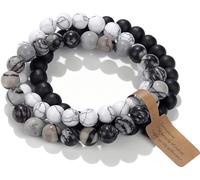 SAIBANGZI Bracelet Pierre Naturelle 8mm - Set de 3 Bracelets Fait Main, Bijou Énergétique pour Hommes et Femmes, Sérénité, Équilibre et Confiance avec Coffret Cadeau