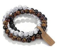 SAIBANGZI Bracelet Pierre Naturelle 8mm - Set de 3 Bracelets Fait Main, Bijou Énergétique pour Hommes et Femmes, Sérénité, Équilibre et Confiance avec Coffret Cadeau