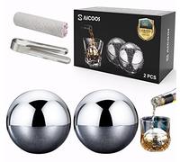 SAICOOS Lot de 2 glaçons réutilisables en acier inoxydable avec technologie High Cooling pour whisky, vodka, liqueur, vin（55mm）