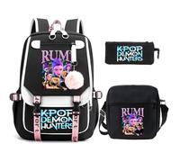 Saideng K-Pop Huntrix Ensemble Scolaire 3 Pièces - Sac à Dos, Sac Bandoulière & Trousse Imperméable De-Mon H-Hunters pour Garçons, Filles, Adolescents et Fans d’Anime K-Pop