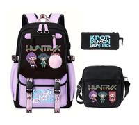 Saideng K-Pop Huntrix Ensemble Scolaire 3 Pièces - Sac à Dos, Sac Bandoulière & Trousse Imperméable De-Mon H-Hunters pour Garçons, Filles, Adolescents et Fans d’Anime K-Pop