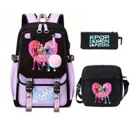 Saideng K-Pop Huntrix Ensemble Scolaire 3 Pièces - Sac à Dos, Sac Bandoulière & Trousse Imperméable De-Mon H-Hunters pour Garçons, Filles, Adolescents et Fans d’Anime K-Pop