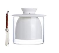 SaiDuoDuo Beurrier en porcelaine, pot à beurre avec couvercle en verre et couteau à beurre en acier inoxydable, pot à beurre pour comptoir avec ligne d'eau,Blanc