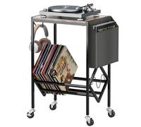SaiDuoDuo Support de lecteur de disques vinyles avec rangement pour 80 albums, armoire de rangement avec poche de rangement et roulettes