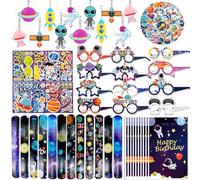 Saier tbo 104 Pièces Espace Anniversaire pour Enfants, Cadeaux Fête Faveurs Astronaute avec Slap Bracelet Lunettes Masque Porte-clés Sacs Cadeaux Autocollants pour Garçons Filles