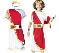 Saier tbo Costume grec romain antique 5 pièces pour garçons, robe longue avec bracelet, coiffe et ceinture pour enfants, Halloween, cosplay, journée mondiale du livre, carnaval, fête à thème