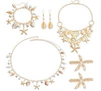 Saier tbo Lot de 5 costumes de sirène pour femme - Costume de monde sous-marin avec écailles de poisson, gants, serre-tête, collier en coquillages, bracelet et boucles d'oreilles en étoile de mer pour