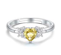 SAIERMEI Bagues avec pierre de naissance en forme de cœur pour femme : bague réglable en argent sterling 925 avec pierre de naissance papillon - Bague de promesse en forme de cœur, taille 4 à 9