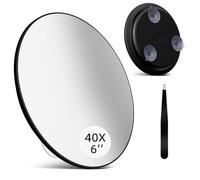 saiggnyy Grand miroir grossissant 40x puissant de 15,2 cm avec pince à épiler, miroirs grossissants de voyage 40x avec ventouses, grossissement élevé rond 40x