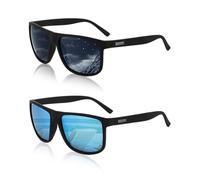 SAIIURV 2 Paar Lunettes Polarisées pour Homme et Femme Classiques Vintage Protection UV400 Extérieur Lunettes de Soleil de Voyage, La PêChe, Le VéLo,Conduite (Noir + Bleu)