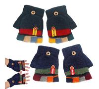 SAIIURV 2 Paires Gants Chauds pour Enfants, Moufles Bébé Gants Tricotés Hiver Demi-doigt d'Hiver Enfants Garçons Filles Coupe Colorée Moufle Mitaines (2 Couleurs)