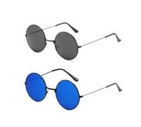 SAIIURV 2 Paires Rétro Lunettes de Soleil Ronde pour Homme et Femme, Vintage Lunettes de Style Hippie Classique Cercle Cadre Métallique pour Casual Chic Costume Fête Quotidienne