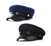 SAIIURV 2 PCS Chapeau de Chauffeur pour les Hommes Femmes, Blac et Bleu Costume de Chauffeur Taxi Driver Retro Casquette Plate Capitaine pour Fête à thème Carnaval,Une taille (Noir + Bleu)