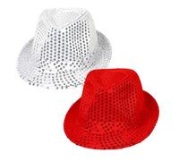 SAIIURV 2 Pièces Chapeau à Paillettes Unisexe pour Adulte, Tenue Disco, Chapeaux de Jazz à Paillettes, Chapeau Hip-hop, Accessoire de Costume Disco pour Fête, Carnaval, Clown (Argent, Rouge)