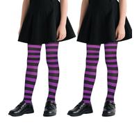 SAIIURV 2 Pièces Collants Rayés Noirs et Violets pour Enfants, Chaussettes Rayées, Collants Rayés Opaques, pour Fêtes, Spectacles, Danses, Halloween, Cosplay