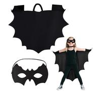 SAIIURV 2 Pièces Costume De Chauve-souris, Kids Vampire Bat Wings, Costume de Chauve Souris+Masque, Cape de Sorcière, Costume Halloween Carnaval Cape Chauve Souris pour Filles et Garçons (Noir) (Noir)