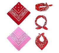 SAIIURV 2 Pièces Foulard Carré, Bandana pour Hommes Femmes, Paisley Foulard Fichu Bandanas, Cowboy Bandan, Rétro Style Multifonction Bandeau Cheveux, Classique Bandanas Foulards (Rot, Rosa)