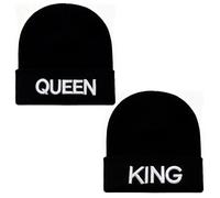SAIIURV 2 Pièces King Queen Bonnet Homme Femme Bonnet Femme Hiver Tricoté Chaud et Confortable Beanie Couple pour Cadeaux de Noël Couple (FR/ES, Alpha/Lettres, Taille Unique, Noir)