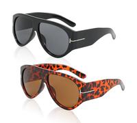 SAIIURV 2 Pièces Surlunettes de Soleil Polarisées pour Homme et Femme, Noir + Marron Léopard Vintage Mode Lunettes de Soleil UV400 pour Cyclisme Tennis Vélo Moto (Noir + Marron Léopard)