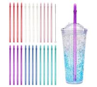 SAIIURV 25 Pièces Longues Pailles Réutilisable avec Brosse pour Adultes et Enfants, 31,5 cm Colorées Gourde Pailles à Paillettes Plastique Dures de Rechange Vaisselle de Fête pour Cocktail