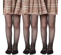 SAIIURV 3 Paires Strass Collant Résille Noir pour Enfants Fille (FR/ES, Âge, Taille unique, Taille normale, Noir)