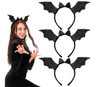 SAIIURV 3 Pièces Bandeau ailes de Chauve Souris, Bandeau Chauve-souris avec Effet Scintillant, Halloween Accessoires, Carnaval Mardi Gras Halloween Costume Horreur pour Femme & Homme (Noir)