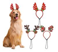 SAIIURV 3 Pièces Bandeau De Noël pour Animal De Compagnie Chien Chat Bois De Renne Réglable Couvre-Chef De Wapiti avec Bonnet