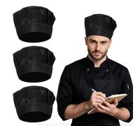 SAIIURV 3 Pièces Bonnet de Cuisinier, Réglable Toque Cuisinier, Toque de Chef Professionnel, Chef Toque de Cuisinier Unisexe en Coton pour Cuisine, Hôtel, Restaurant, Gastronomie (Noir) (Noir)