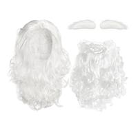 SAIIURV 3 Pièces Perruque et Barbe Set Deluxe Père Santa Claus Nikolaus Dieu, Perruque + Barbe + Sourcils, Santa Claus, Convient pour L'habillage du Père Noël,Jeux de Rôle de Noël (Blanc)