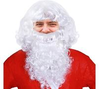 SAIIURV 3 Pièces Perruque et Barbe Set Deluxe Père Santa Claus Nikolaus Dieu, Perruque + Barbe + Sourcils, Santa Claus, Convient pour L'habillage du Père Noël,Jeux de Rôle de Noël (Blanc)