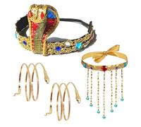 SAIIURV 4 Pcs Accessoires de Costume Égyptien Deguisement Egyptienne Femme Bandeau Collier Pompon Perlé Égyptien Bracelets de Serpent Accessoires Cléopâtre pour Halloween Carnaval Fête (4 Pcs)