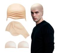 SAIIURV 4 Pièces Bonnet Chauve en Latex pour Maquillage, Bonnet Chauve Déguisements et Bonnet de Perruque en Maille, Robe Fantaisie Cosplay Cap Halloween Enfants Adultes Vêtements Accessoires (Nu)