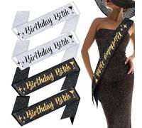 SAIIURV 4 Pièces Ceinture d'anniversaire, Echarpe Anniversaire Femme Ceinture Miss Anniversaire Queen Strass Echarpe Reine Soiree Déguisement Costume Banderole