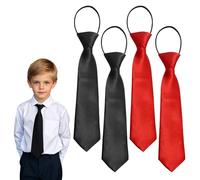 SAIIURV 4 Pièces Cravate Garçon Couleur Unie, Cravates Extensibles En Satin, Pré Nouée Réglable, Cravate Enfant pour Occasions Formelles, Mariages, Remise De Diplômes Et Uniformes (Noir, Rouge)
