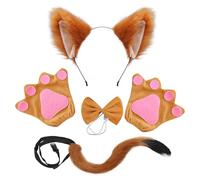 SAIIURV 4 Pièces Déguisement Renard pour Enfants ou Adultes, Oreilles et Queue de Renard, Griffe Gants et Noeud Papillon, Animal Cosplay Halloween Carnaval Fête